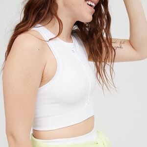 NWT OFFLINE By Aerie Seamless Macrame Longline Sports Bra White M Unpadded READ